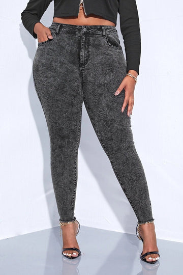 Woochic Pantalon grande taille à bords bruts denim stretch pantalon crayon gris XL